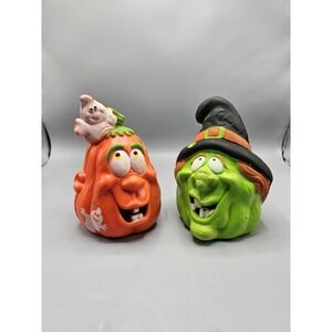 Vtg 80s Lot Of 2 Dan Dee Int Foam Witch Head Prop & Jack O Lantern Pumpkin Silly